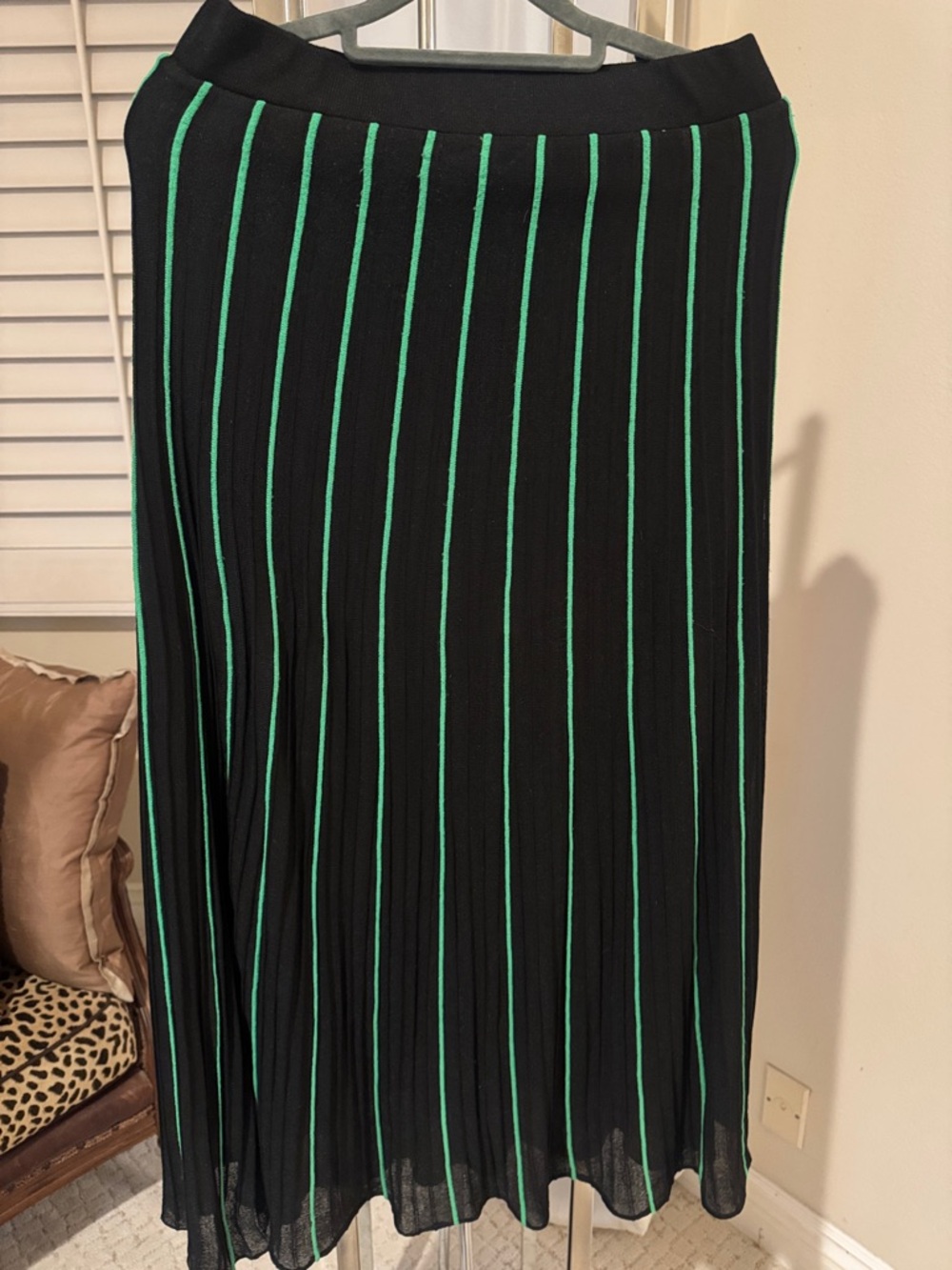 Zara Black Maxi Skirt with Green Vertical Stripes